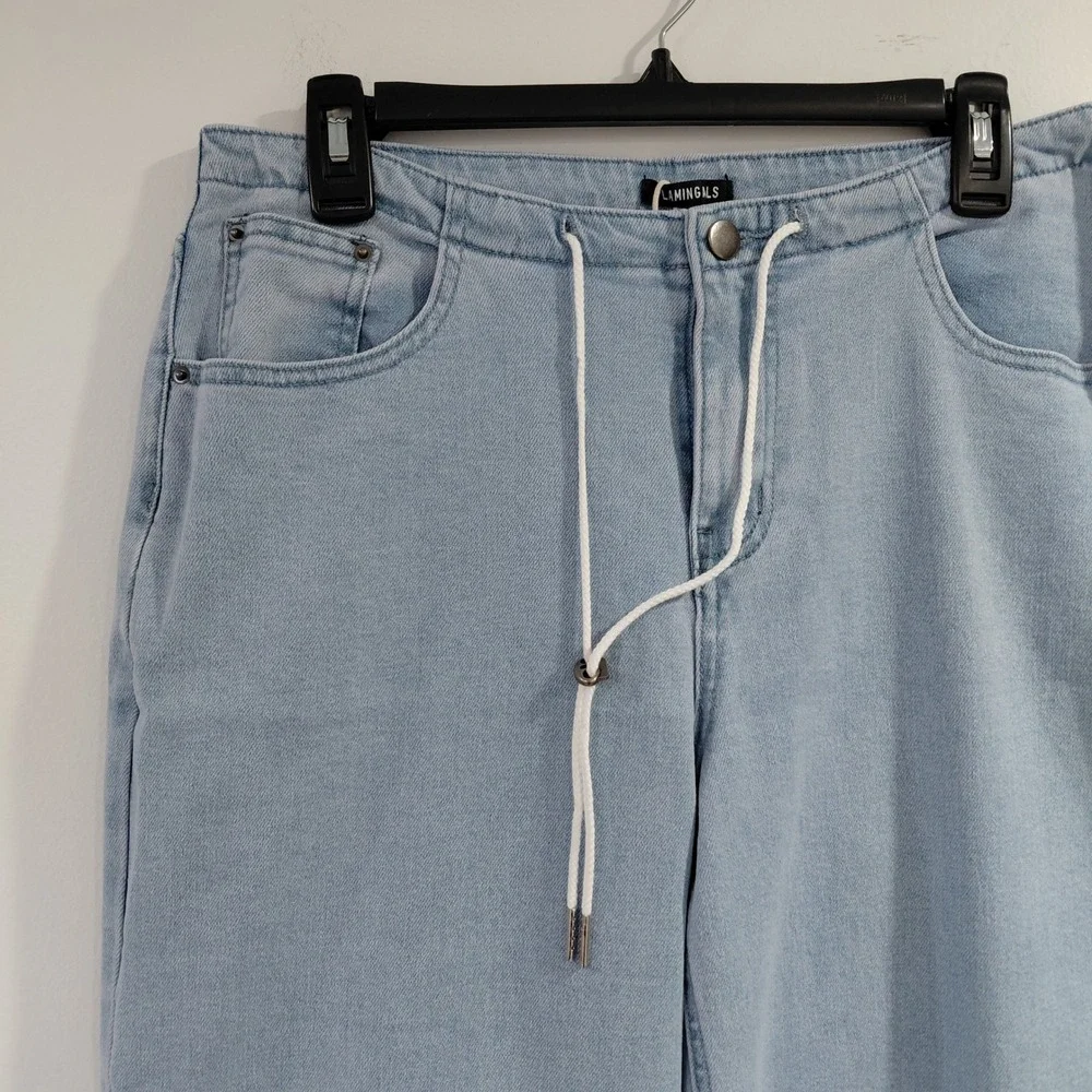 Flamingals Light Wash Denim Jeans Wide Leg Drawstring Waist Size M